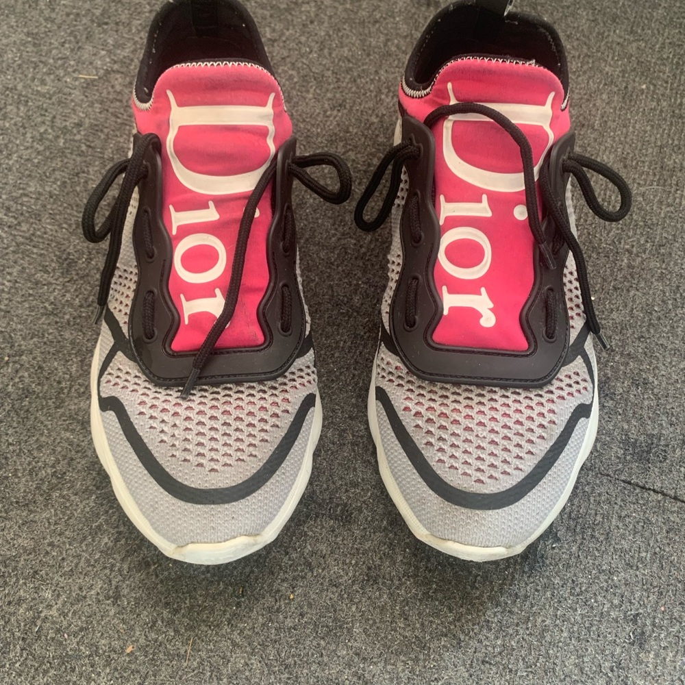 Dior Women's Vibrant Pink and Gray Sneakers